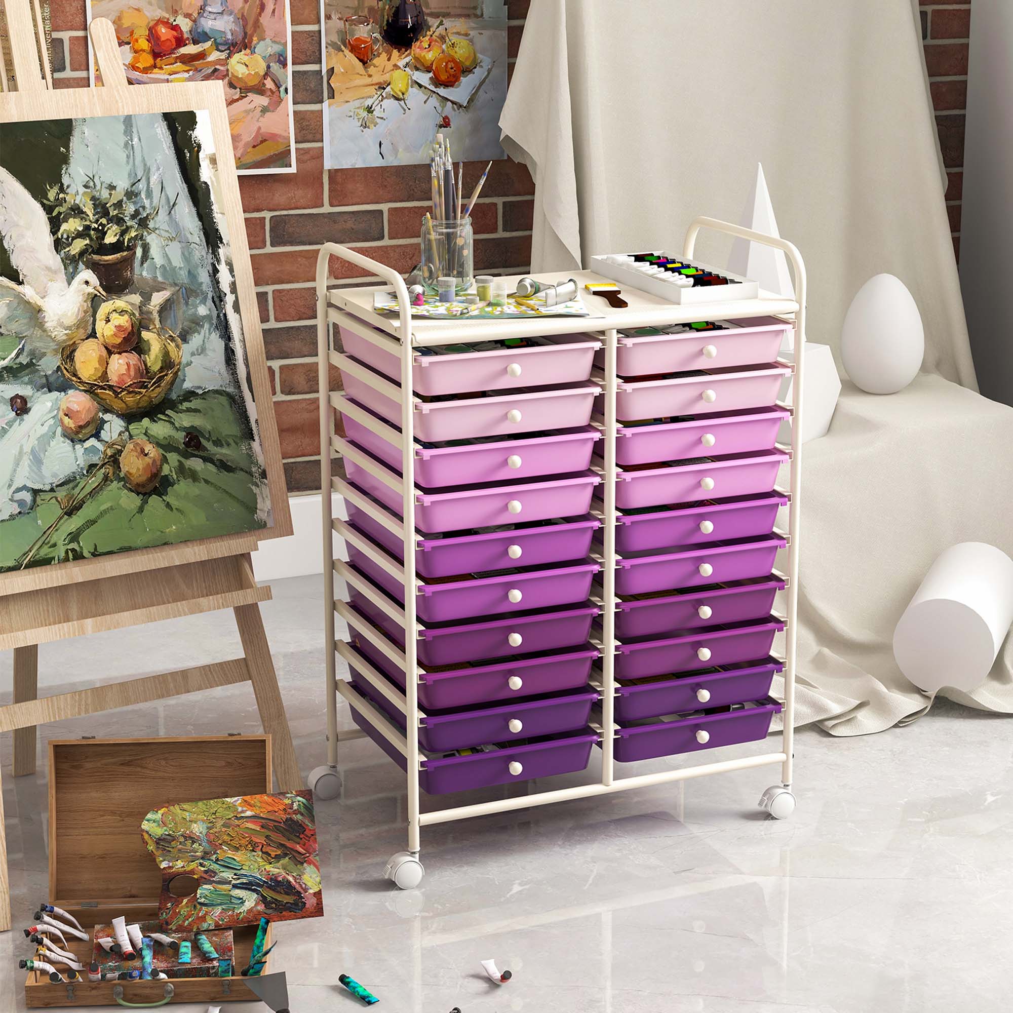 Alt View 3. Costway - Costway 20 Drawers Rolling Storage Cart Art Craft Organizer on Wheels Multipurpose - Purple.