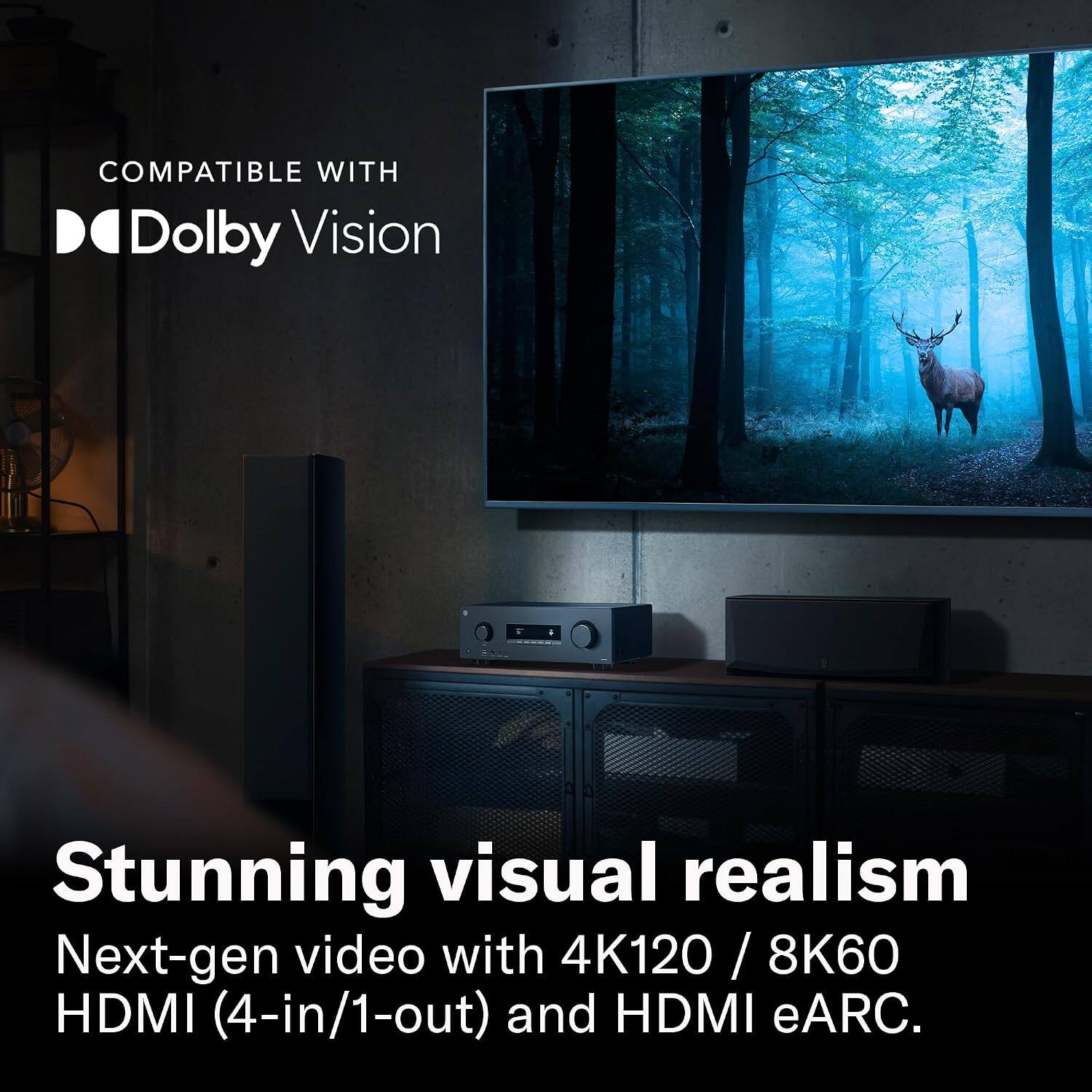 COMPATIBLE WITH Dolby Vision

Stunning visual realism

Next-gen video with 4K120 / 8K60 HDMI (4-in/1-out) and HDMI eARC.
