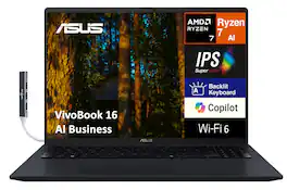 ASUS - VivoBook 16 Laptop 16.0 WUXGA (AMD Ryzen AI 7 350, 16GB DDR5, 1TB PCIe SSD, Win 11 Pro) w/USB Hub