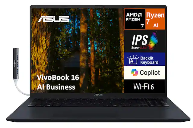 ASUS AMD Ryzen 7 AI
IPS SuperClear
Backlit Keyboard
Copilot
Wi-Fi 6
VivoBook 16 AI Business