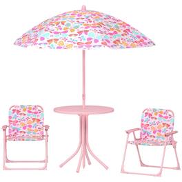 Qaba - Picnic Table and Chair Set, Outdoor Table with Foldable Chairs - Pink