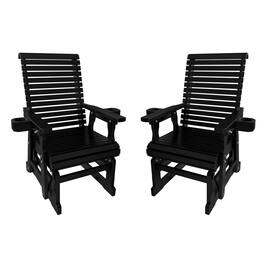 Fortune Candy - Wooden Patio Glider w/High Back & Deep Contoured Seat, Solid Fir Wood, Heavy-Duty 600 lbs(1 Searter, 2 Pack) - Black