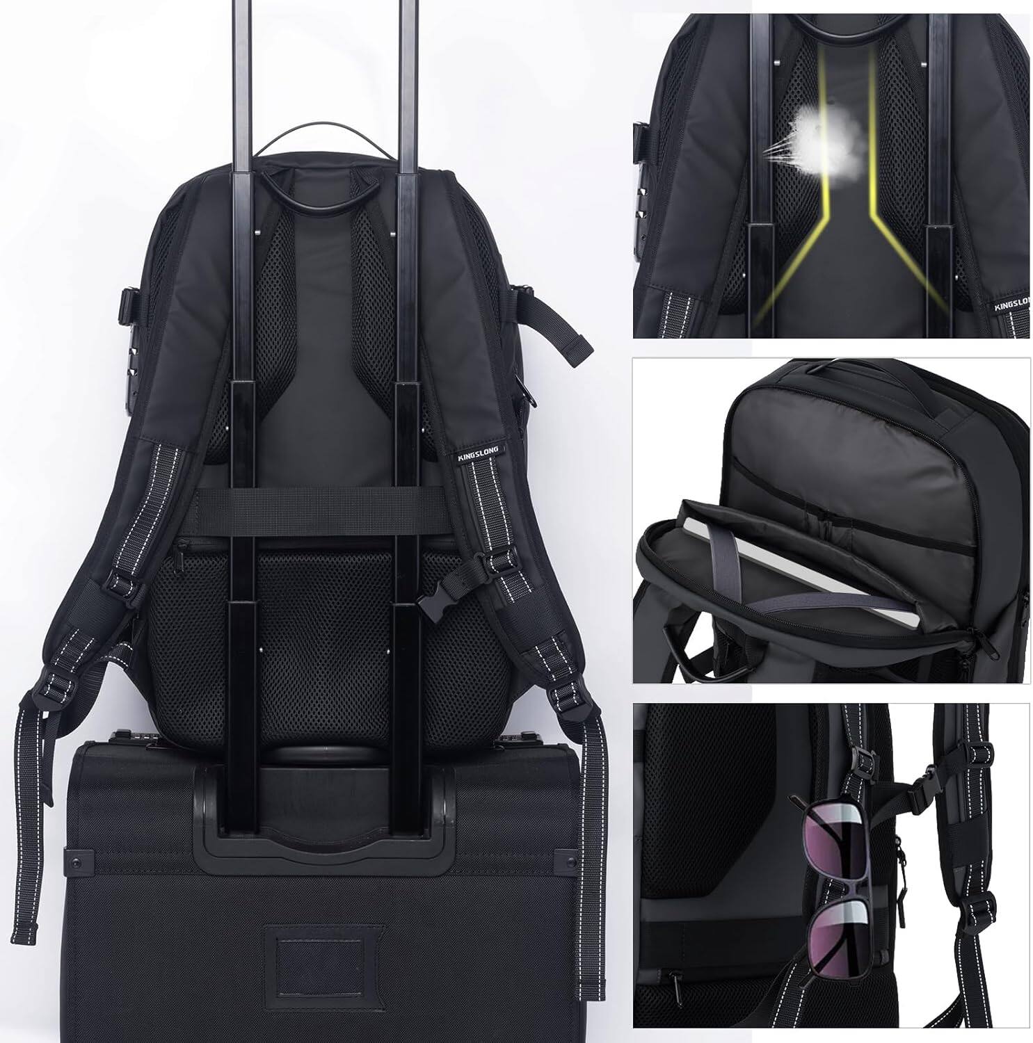 Alt View 5. Wikistore - WIKISTORE 60L Travel Backpack with Built-in Compression Tech Pump Expandable Carry on Backpack Vacuum Bag Green - Green.