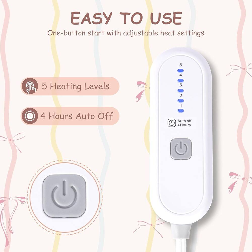 EASY TO USE  
One-button start with adjustable heat settings  

5 Heating Levels  
4 Hours Auto Off  

Auto off 4 Hours