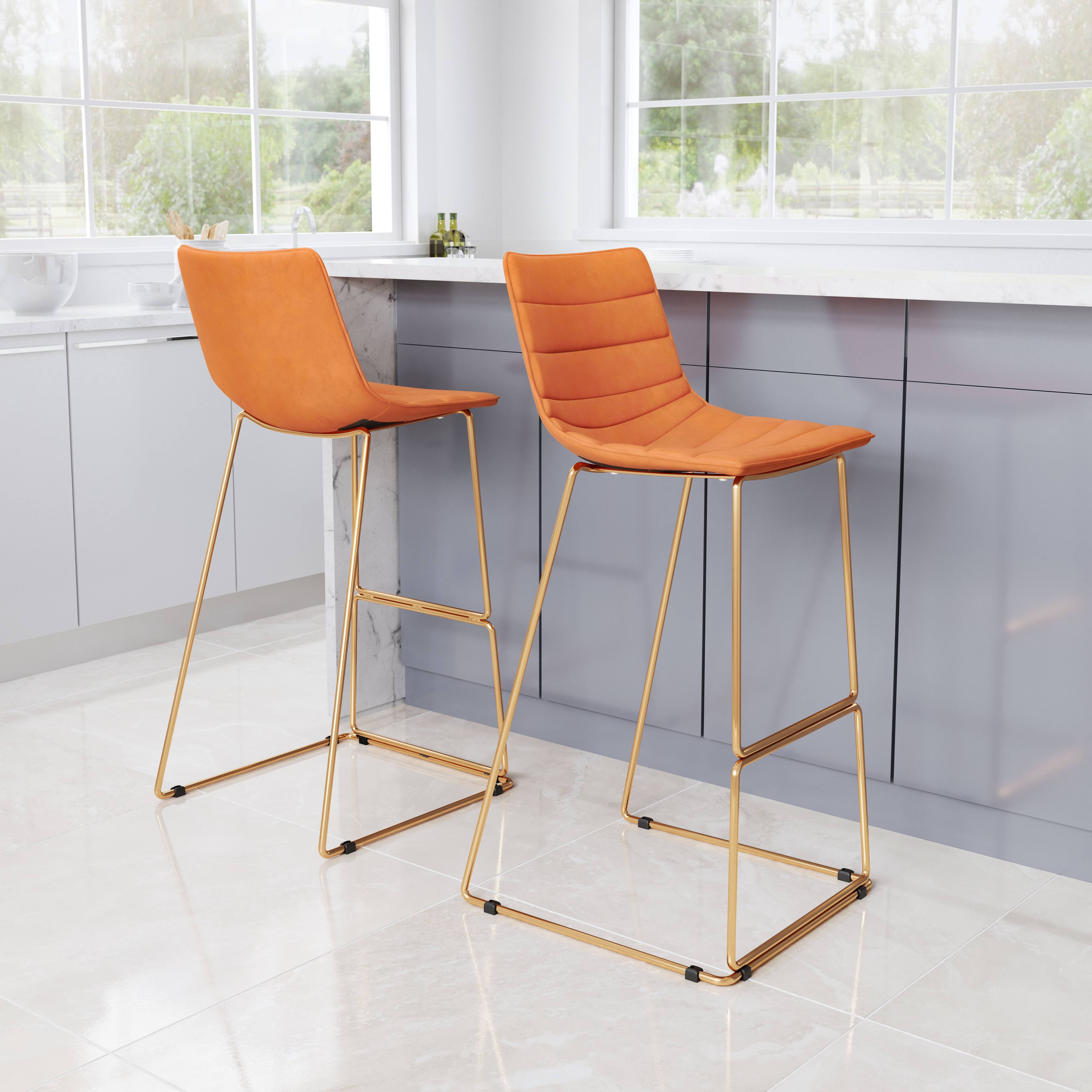 Angle. Hivvago - Adele Barstool (Set of 2) Orange & Gold - Orange & Gold.