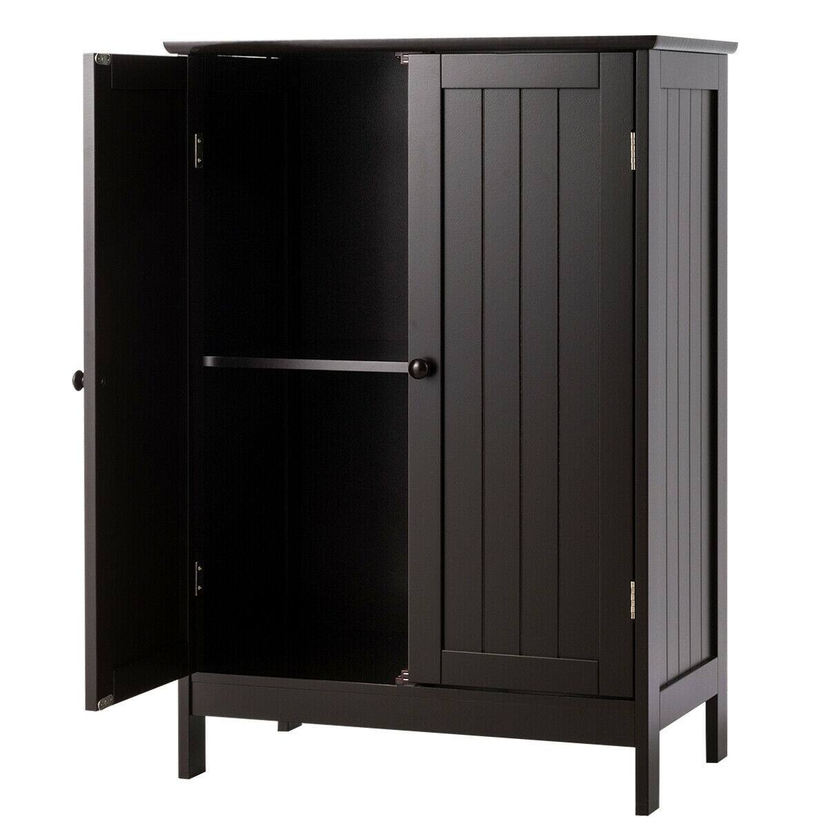 Alt View 8. Gymax - Gymax Bathroom Floor Storage Cabinet Double Door Kitchen Cupboard Shoe Cabinet Brown - Brown.