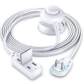 Maximm - 5ft 360° Rotating Flat Plug Extension Cord with on and Off Switch and Cradle, 2 Prong, 3 Outlets - White