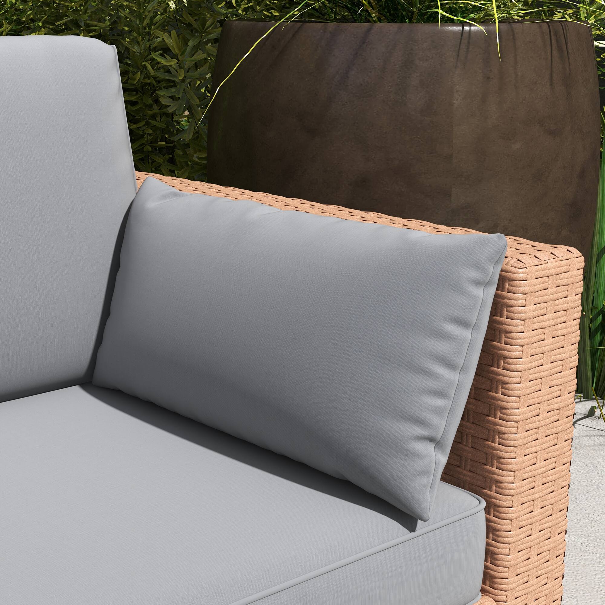 Alt View 7. Outsunny - Patio Couch PE Wicker Deep Seating Outdoor Sofa with Removable Cushions, 3 Seater Rattan Sofa, Outdoor Furniture - Sand.