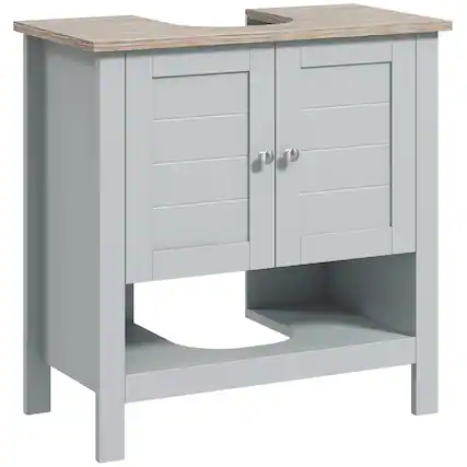 Front. Homcom - Pedestal Sink Storage Cabinet, Under Sink Cabinet, Bathroom Vanity Cabinet with Adjustable Shelf and Open Bottom Shelf - Grey.