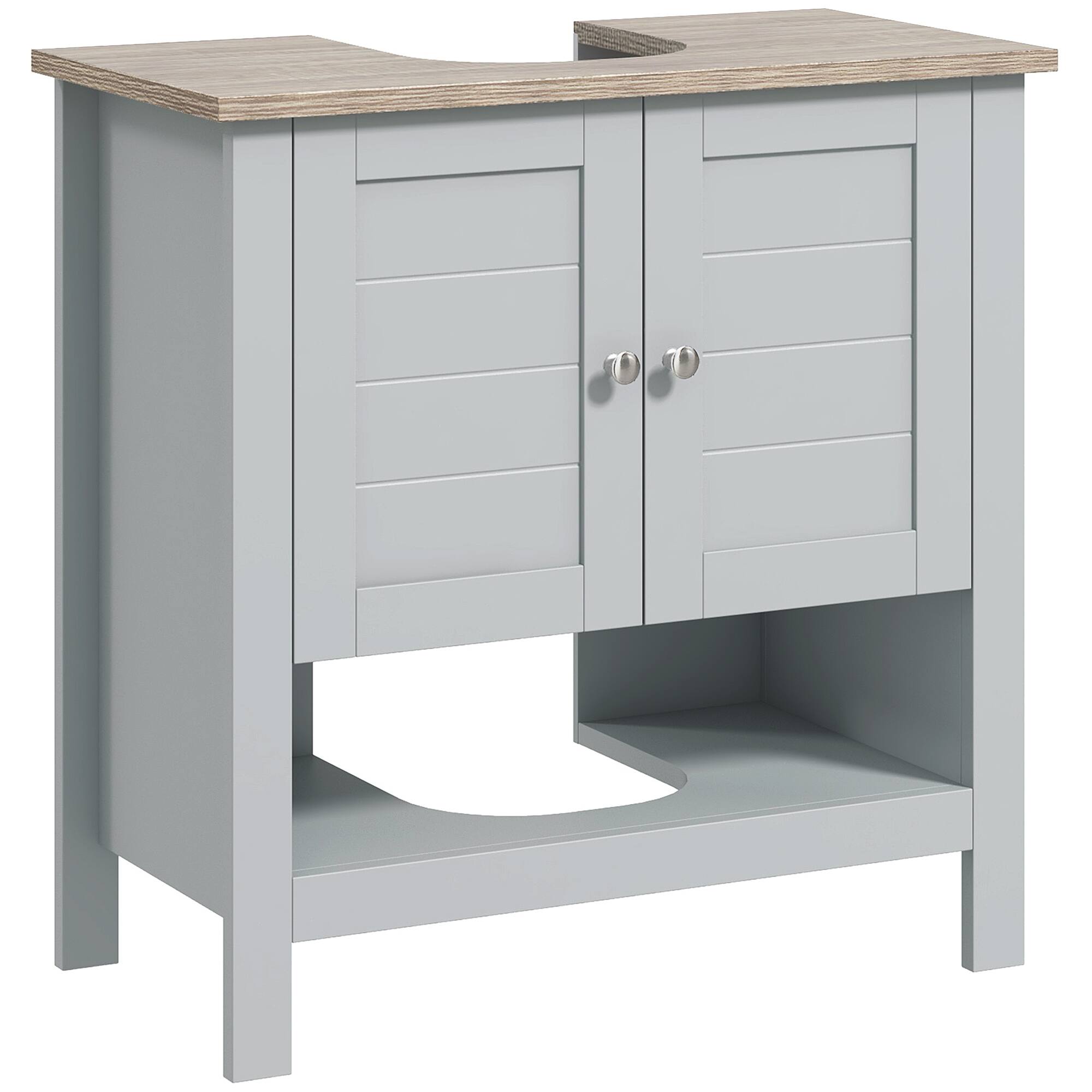 Front. Homcom - Pedestal Sink Storage Cabinet, Under Sink Cabinet, Bathroom Vanity Cabinet with Adjustable Shelf and Open Bottom Shelf - Grey.
