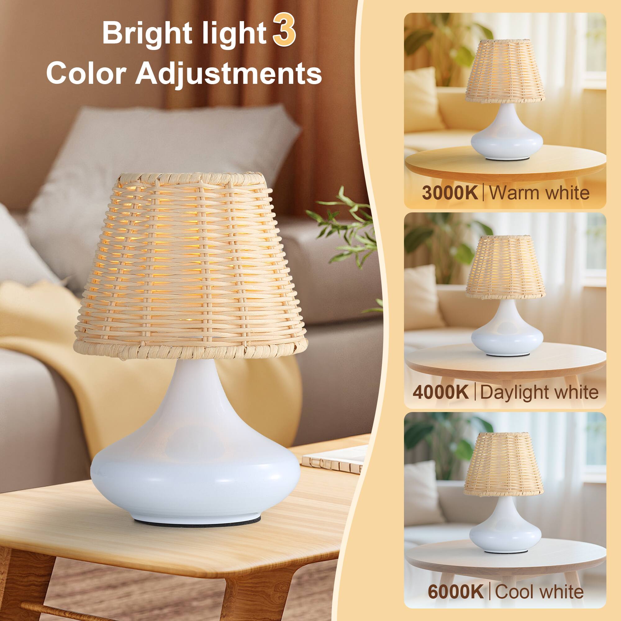 Bright light 3  
Color Adjustments  
3000K | Warm white  
4000K | Daylight white  
6000K | Cool white