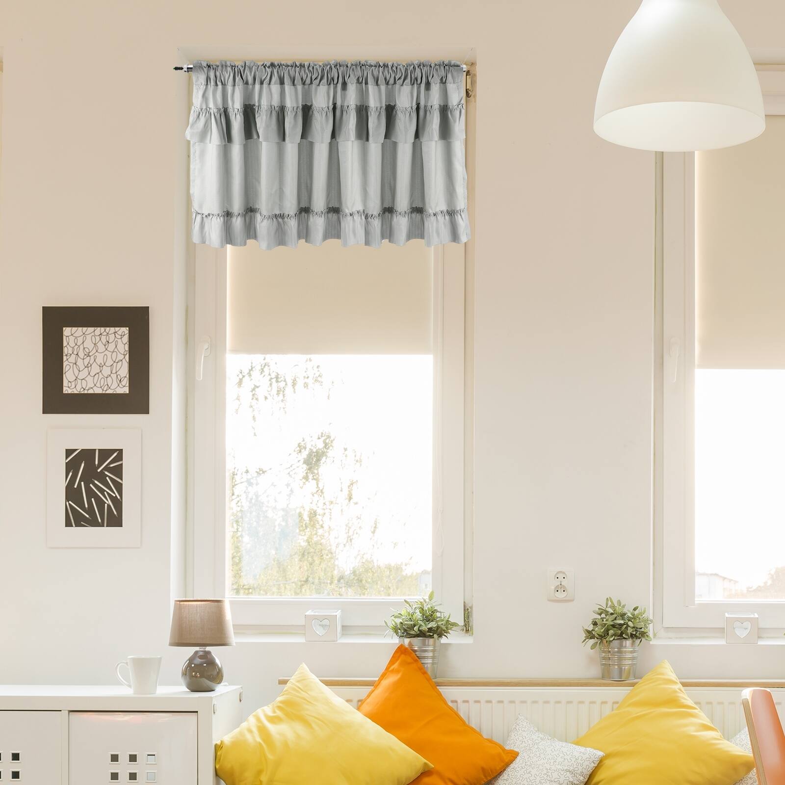 Front. Unique Bargains - Ruffle Valance Curtain, 17.7x57 in, Pleated Rustic Half Light Filtering Rod Pocket for Bathroom Bedroom, 1 Panel - Green.