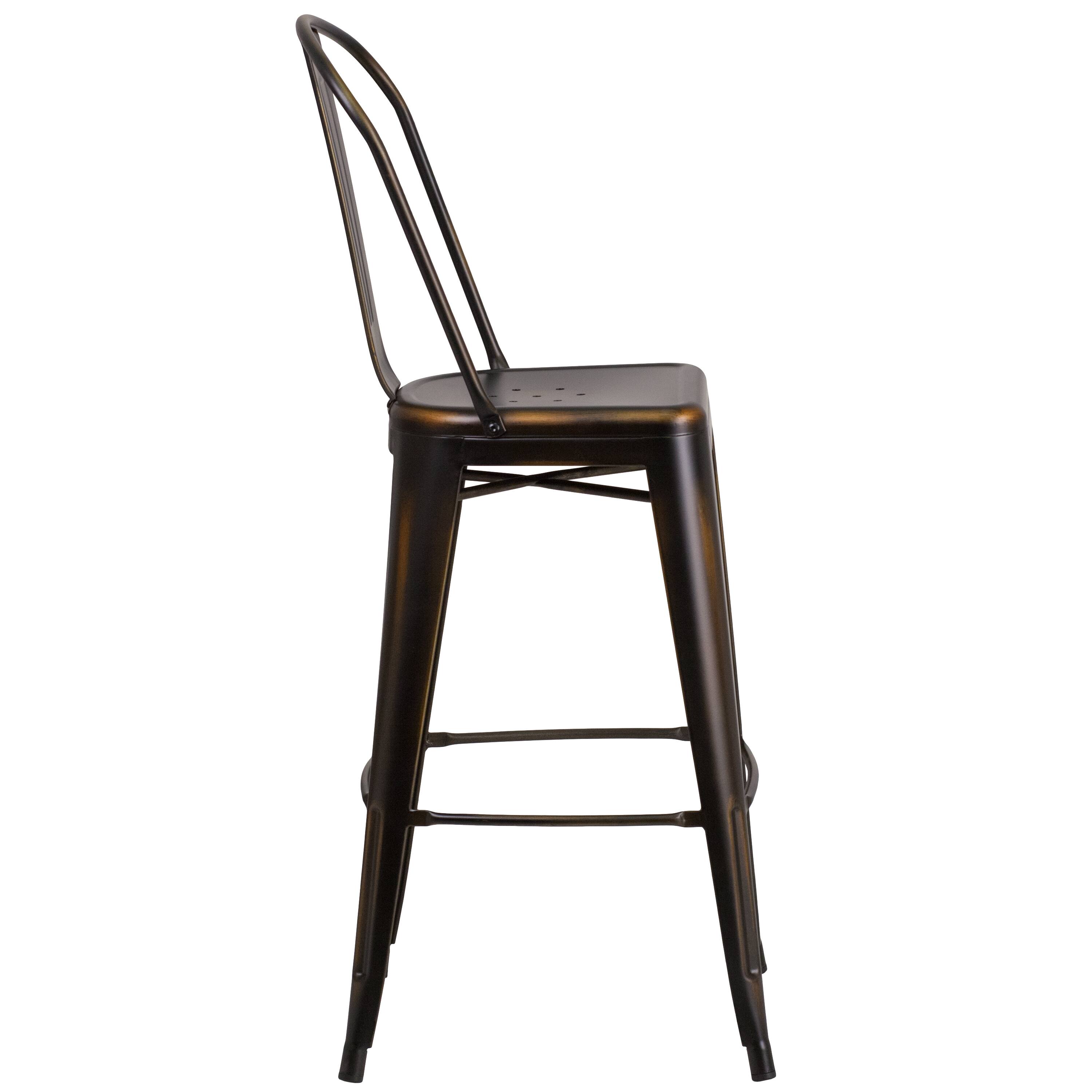 Alt View 7. Emma + Oliver - Commercial Grade 4 Pack 30" High Distressed Metal Indoor-Outdoor Barstool with Back - Copper.