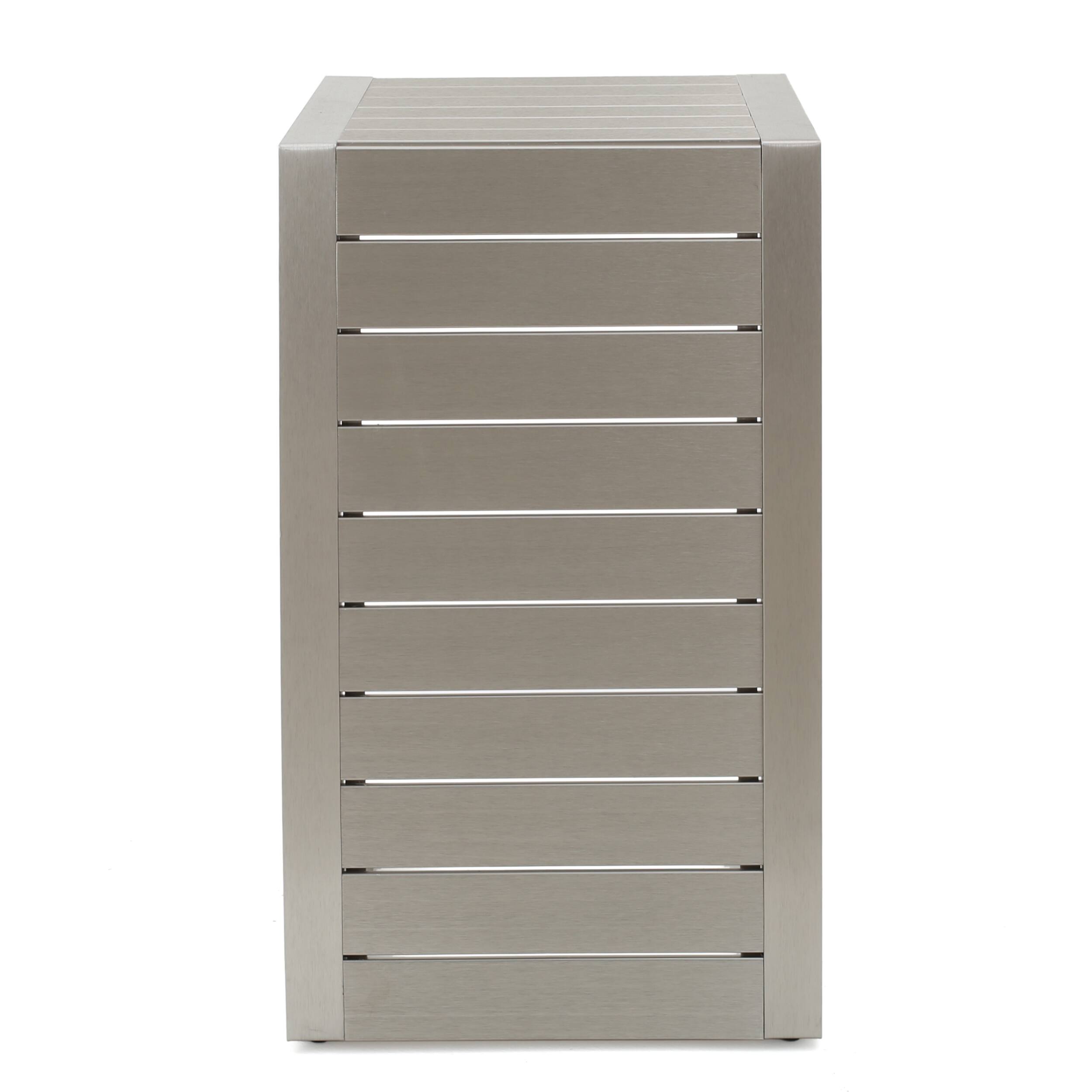 Left. Mondawe - C-Shaped Aluminum Outdoor Side Table - Silver.