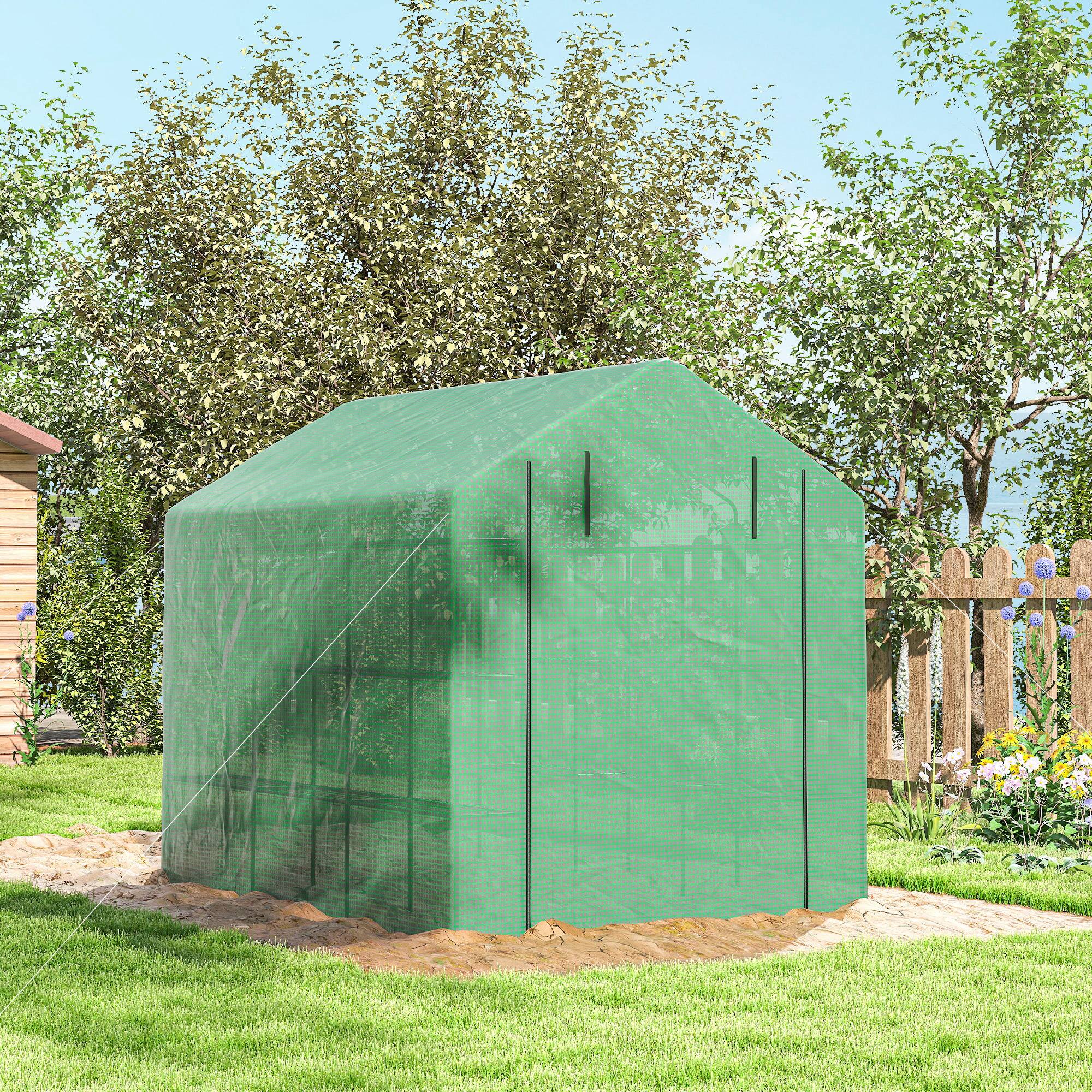 Alt View 7. Outsunny - Outdoor Walk-in Greenhouse with Roll-up Zipper Door, 18 Shelves, PE Cover.