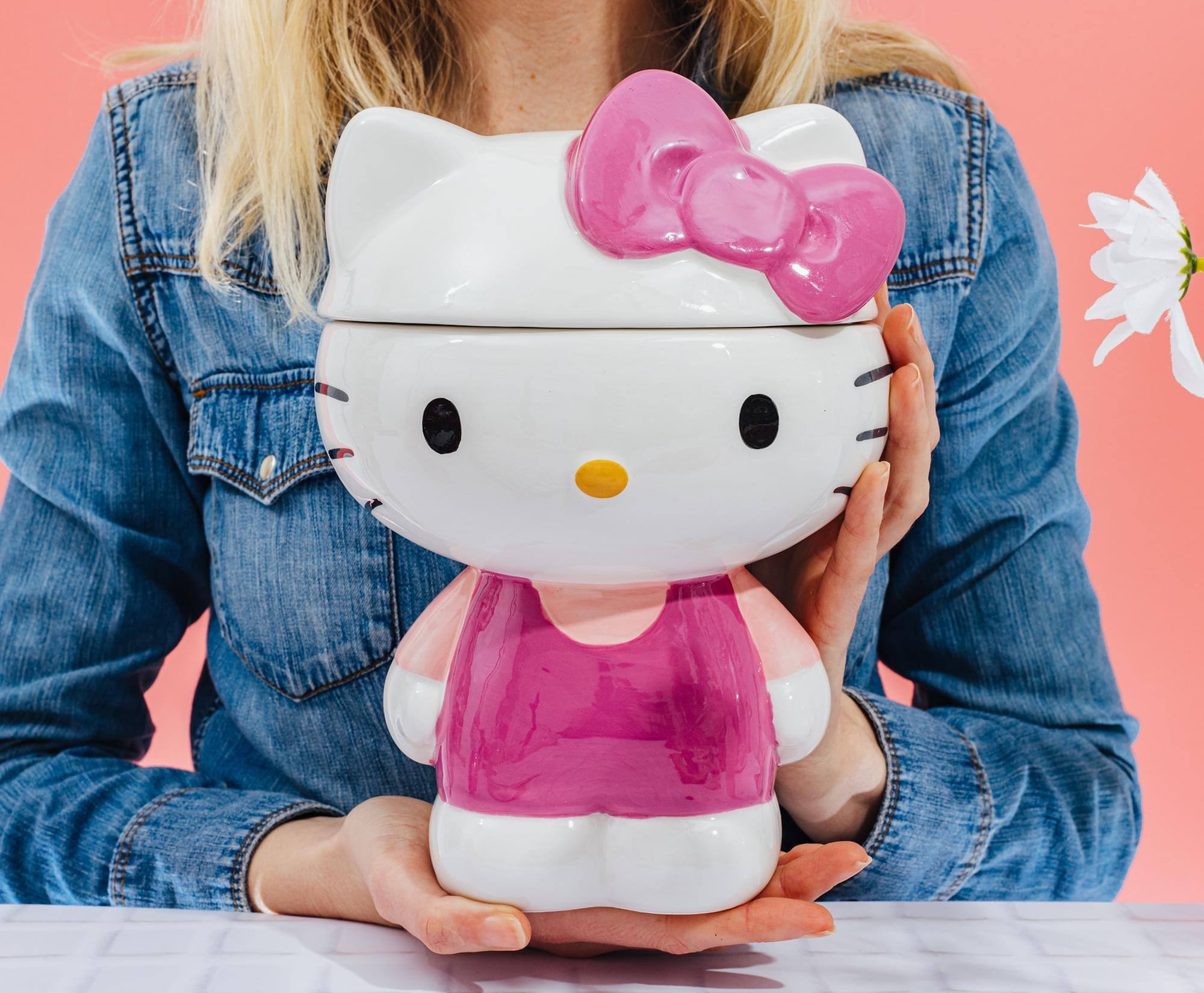 Alt View 3. Silver Buffalo - Sanrio Hello Kitty Pink Outfit 10-Inch Sculpted Ceramic Snack Jar - White.