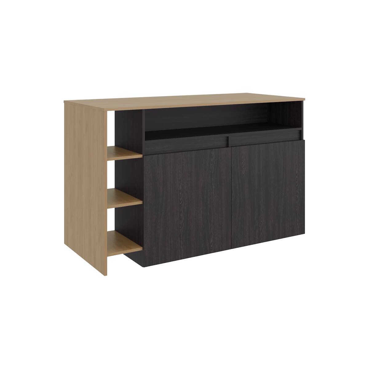 Alt View 1. Loheer - Loheer modern freestanding kitchen island with 4 open display shelves and spacious dining countertop - Multi.