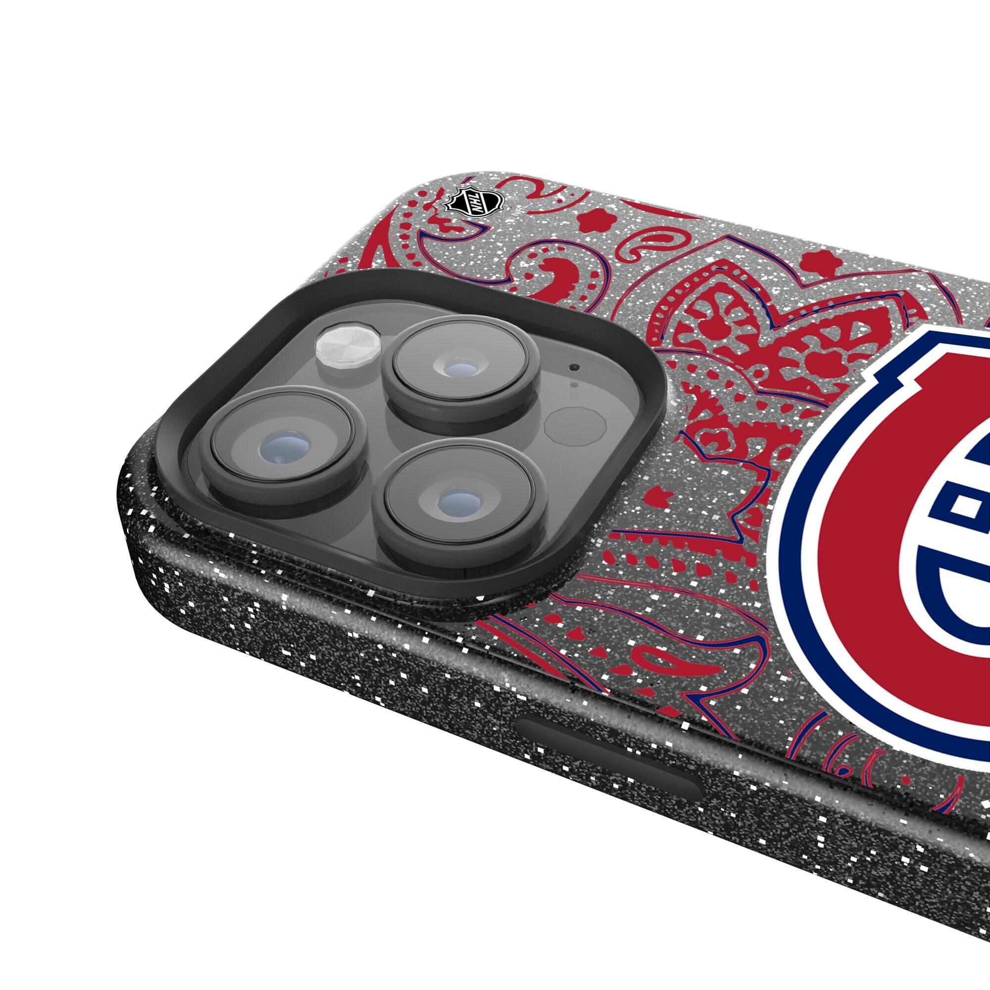Alt View 3. Keyscaper - Black Montreal Canadiens Paisley Bling iPhone Case - 16 Plus - Black.