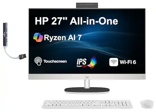 - TE : E HP 27" All-in-One Ryzen AI 7 C to Touchscreen IPS SuperCLEAR Wi-Fi 6