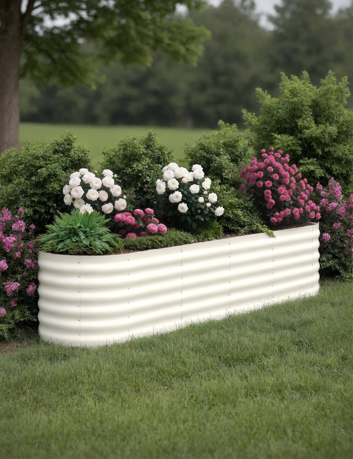 Front. Acekool - 8x2x1.5ft Green Oval Galvanized Raised Garden Bed, Modular Metal Planter, Easy Assembly, Weather Resistant - Off-white.