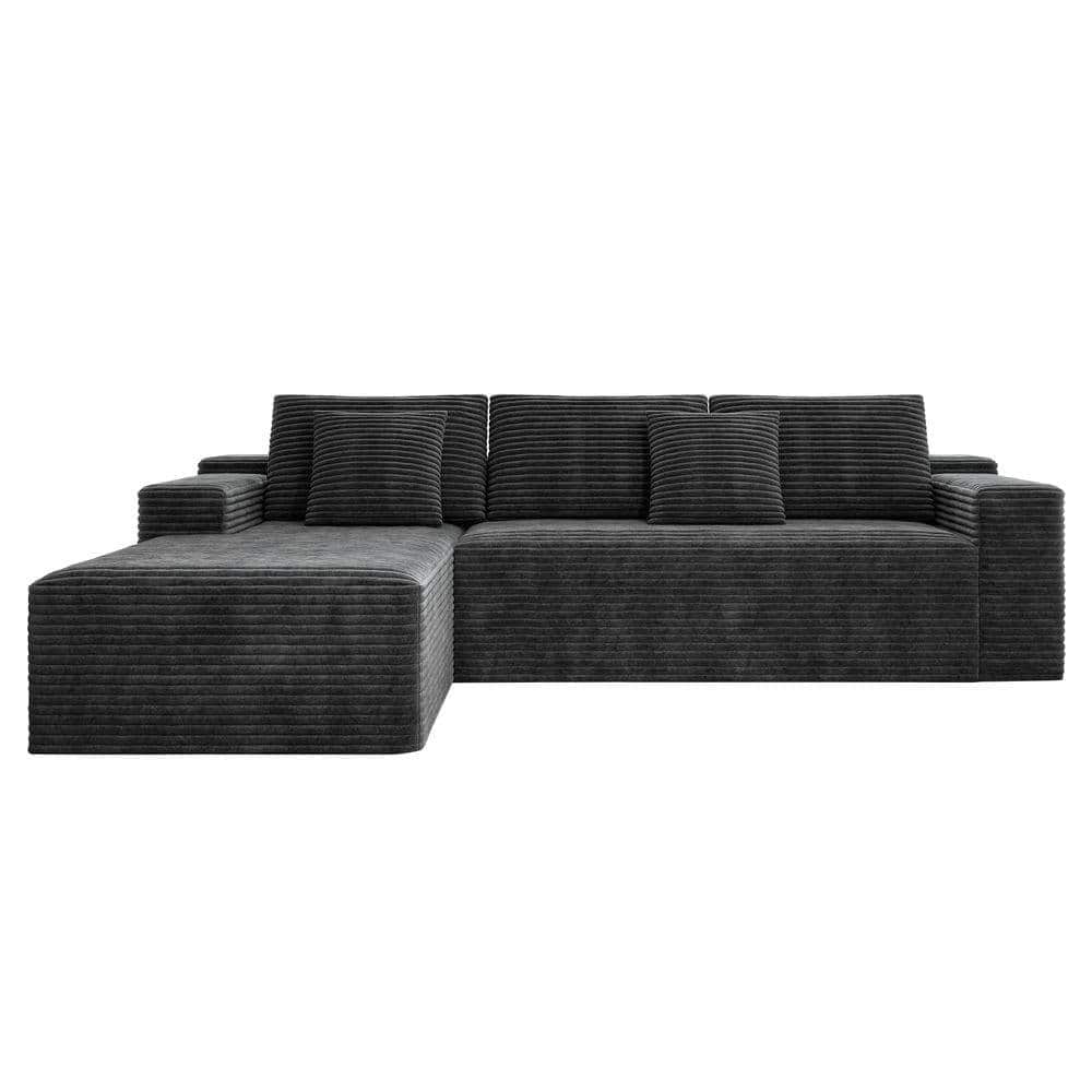 Kadyn - Corduroy Left-Facing Chaise Sectional Sofa, Modular Cloud Couch, Gray - Gray