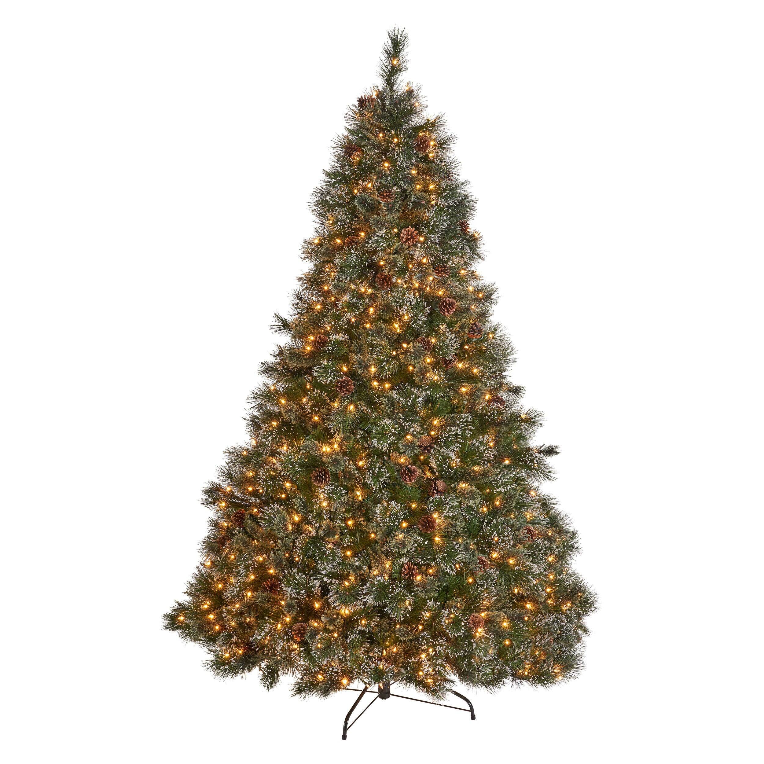 Alt View 2. Hivvago - 9ft Cashmere and Snow Bristle Mixed Christmas Tree with Pine Cones and Clear Lights - Green.