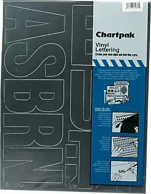 Chartpak Vinyl Lettering
Create your own signs and look like a pro.
Chartpak Vinyl Lettering is available in the contemporary Helvetica Medium style. It is a versatile, easy-to-use, and economical way to create professional-looking signs. Chartpak Vinyl Lettering is perfect for both indoor and outdoor applications.
HOW TO USE:
1. Peel off the backing from the lettering.
2. Apply the lettering to the surface.
3. Smooth out the lettering with a credit card or similar tool.
4. After a few minutes, peel off the backing.
DISPLAYS
SIGNS
AAA
SAL