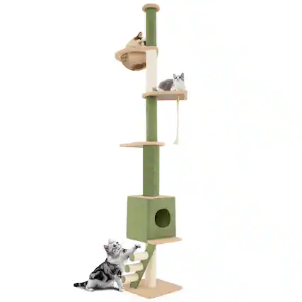 Front. Gymax - Gymax Floor to Ceiling Cat Tree w/ 86''-99.5'' Adjustable Height Space Capsule Condo.