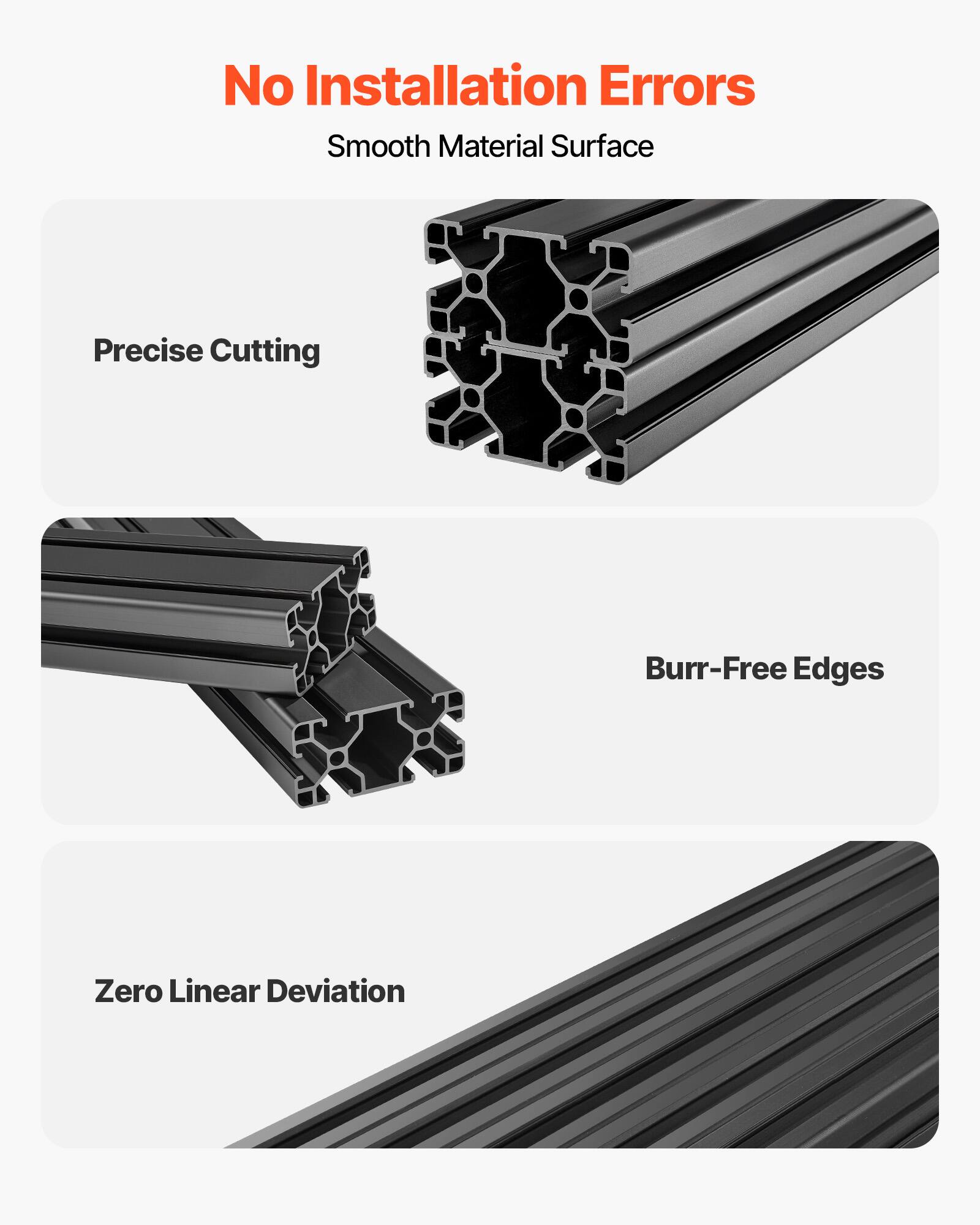 No Installation Errors  
Smooth Material Surface  
Precise Cutting  
Burr-Free Edges  
Zero Linear Deviation
