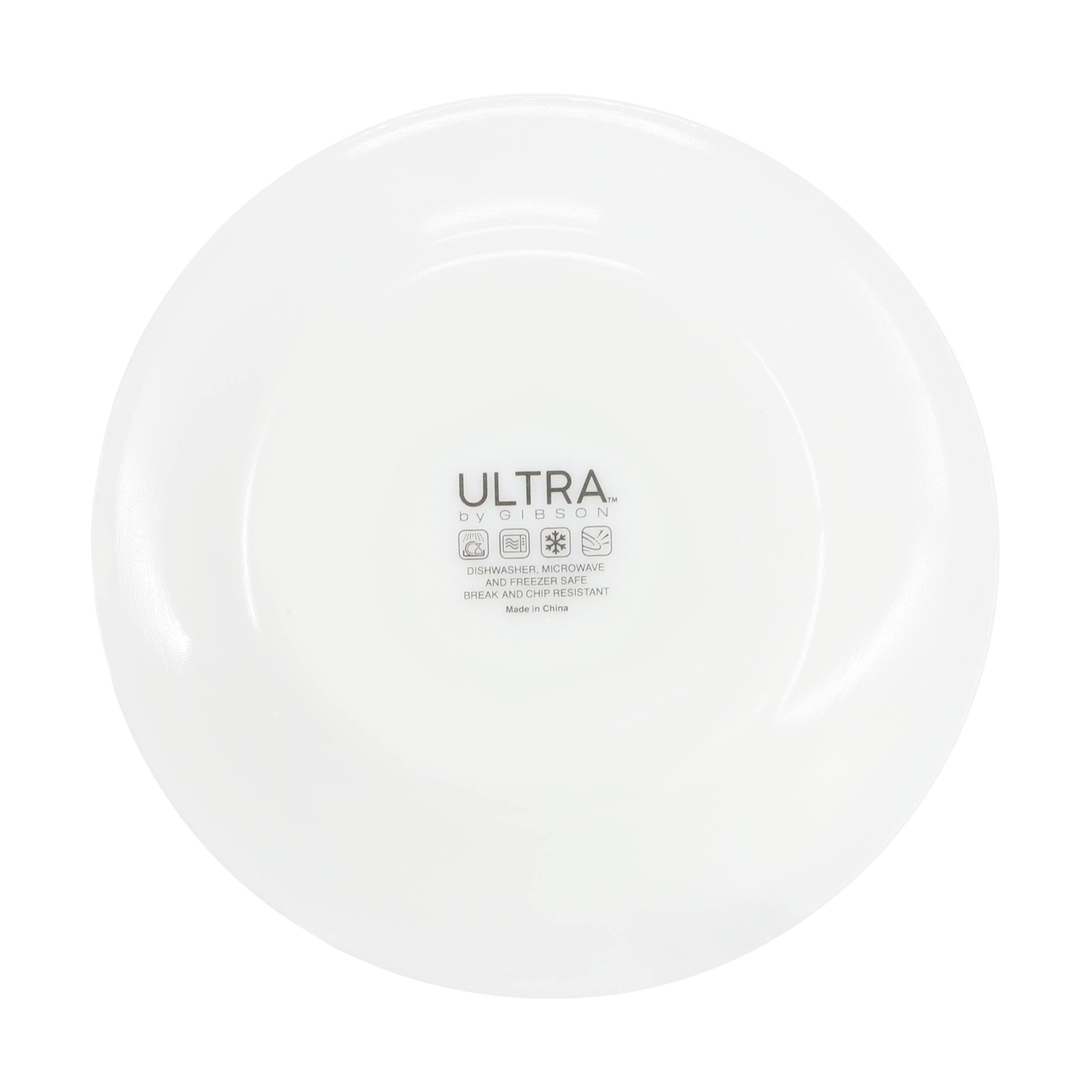 The text on the image reads "ULTRA DV GIBSON DISHWASHER MICROWAVE AND FREEZER SAFE EA AND CHIP RESISTANT."