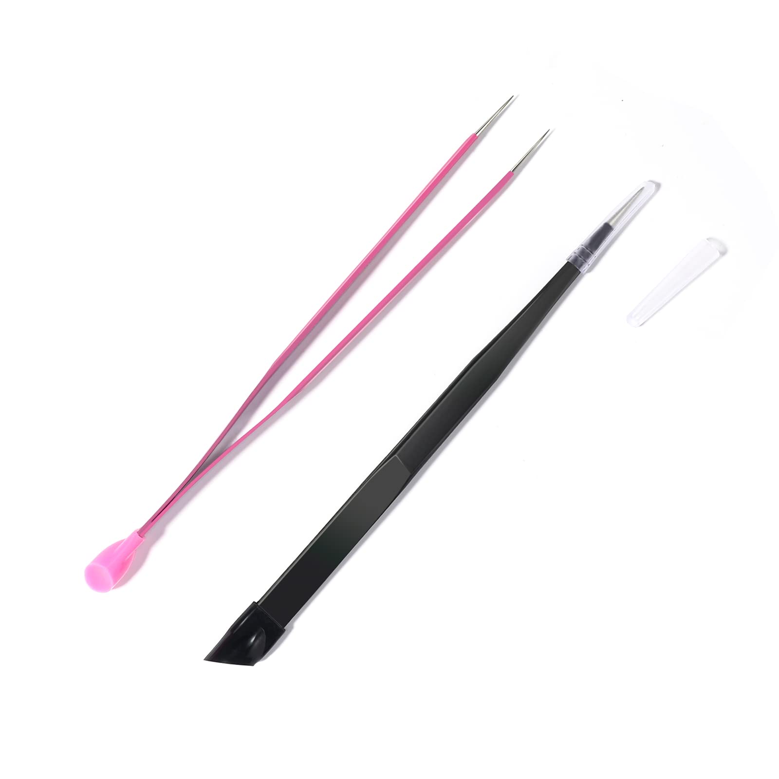 Stylel Star - Pcs Set Straight Tweezers Probe Tips Metal Silicone Pressing Head Art Picking Rhinestones Gel Stickers Eyelash