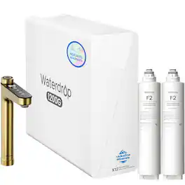 Waterdrop - X12-WAJ Alkaline Mineral Reverse Osmosis Water Filter, Gold Faucet, EXTRA 2 F2 Filters
