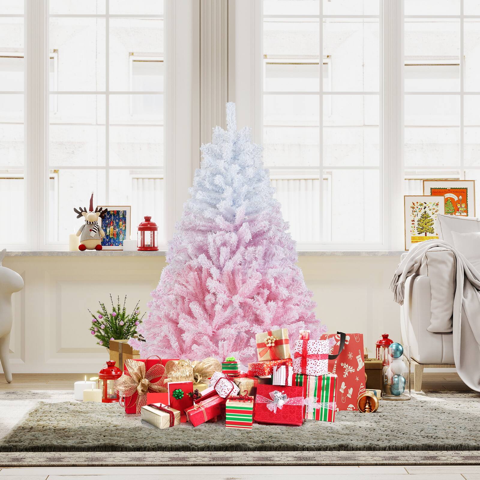 Alt View 4. Gymax - Gymax 5  FT Artificial Christmas Tree Hinged Snow Flocked Xmas Tree w/ 456 Lush Branch Tips - Pink.