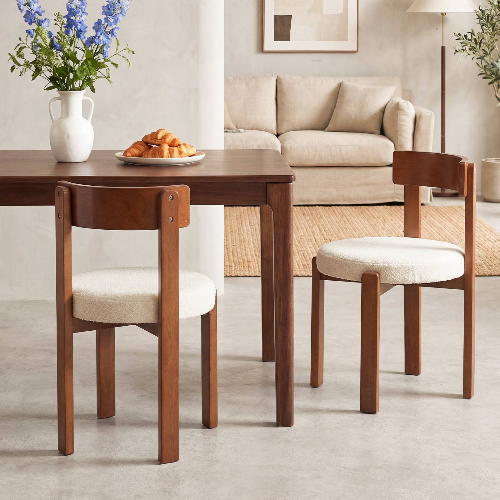 Alt View 1. Costway - Costway 2 Pcs Modern Dining Chairs Curved Backrest Teddy Fleece Upholstered Round Seat - Brown + Beige.