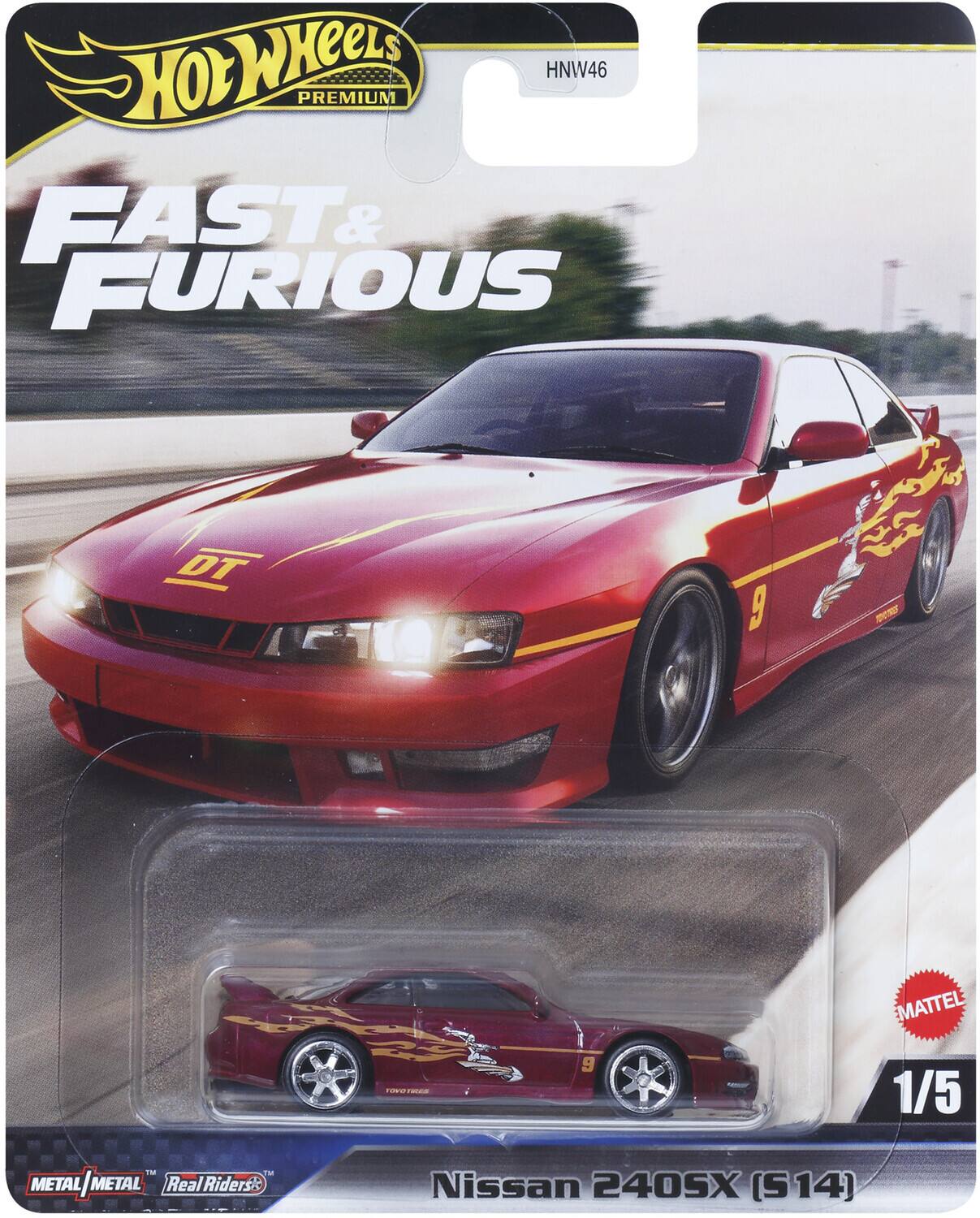 Hot Wheels Premium  
Fast & Furious  
HNW46  

Nissan 240SX (S14)  

Metal | Metal  
Real Riders  

1/5  

Mattel