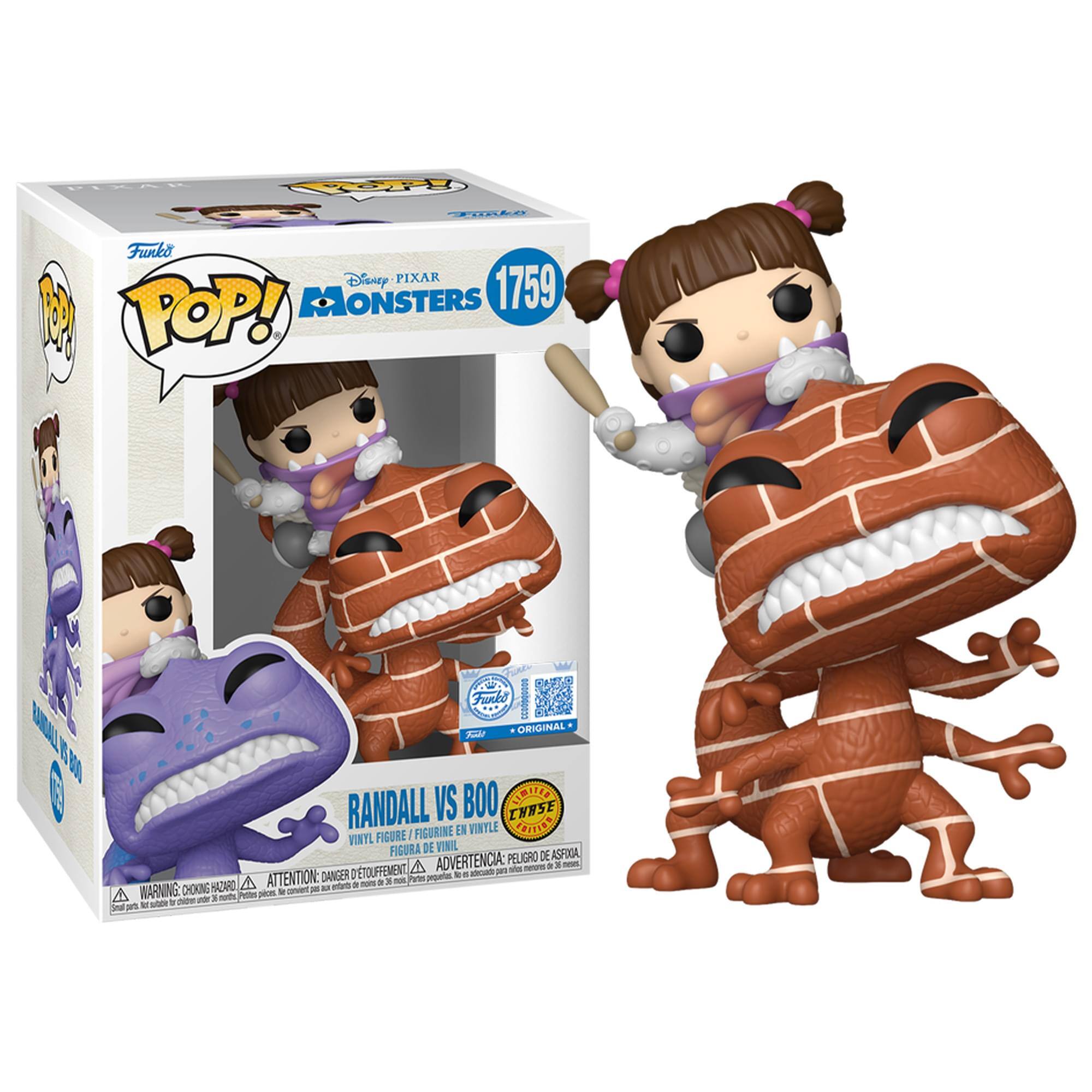 PIXAR  
POP! Funko  
Funko Disney PIXAR MONSTERS 1759 MARK POP!  
Funk's Fresh ORIGINAL  
BOO TWITER RANDALL VS CHASE FIGURE FIGURINE EN VINYLE EDITLED VINYL VINIT FIGURA DE ASFIXIA ADVERTENCIA: PELI JGRO DE A are netres 06 ATTENTION: DANGER D'TOUFFEMENT, 36 nois, Partes pequetas. para HAZARD, 4 enterio de mains or EMMAAN CHOKING to as as M 1 advin Protes, pices. Vodu A oter Stall at U
