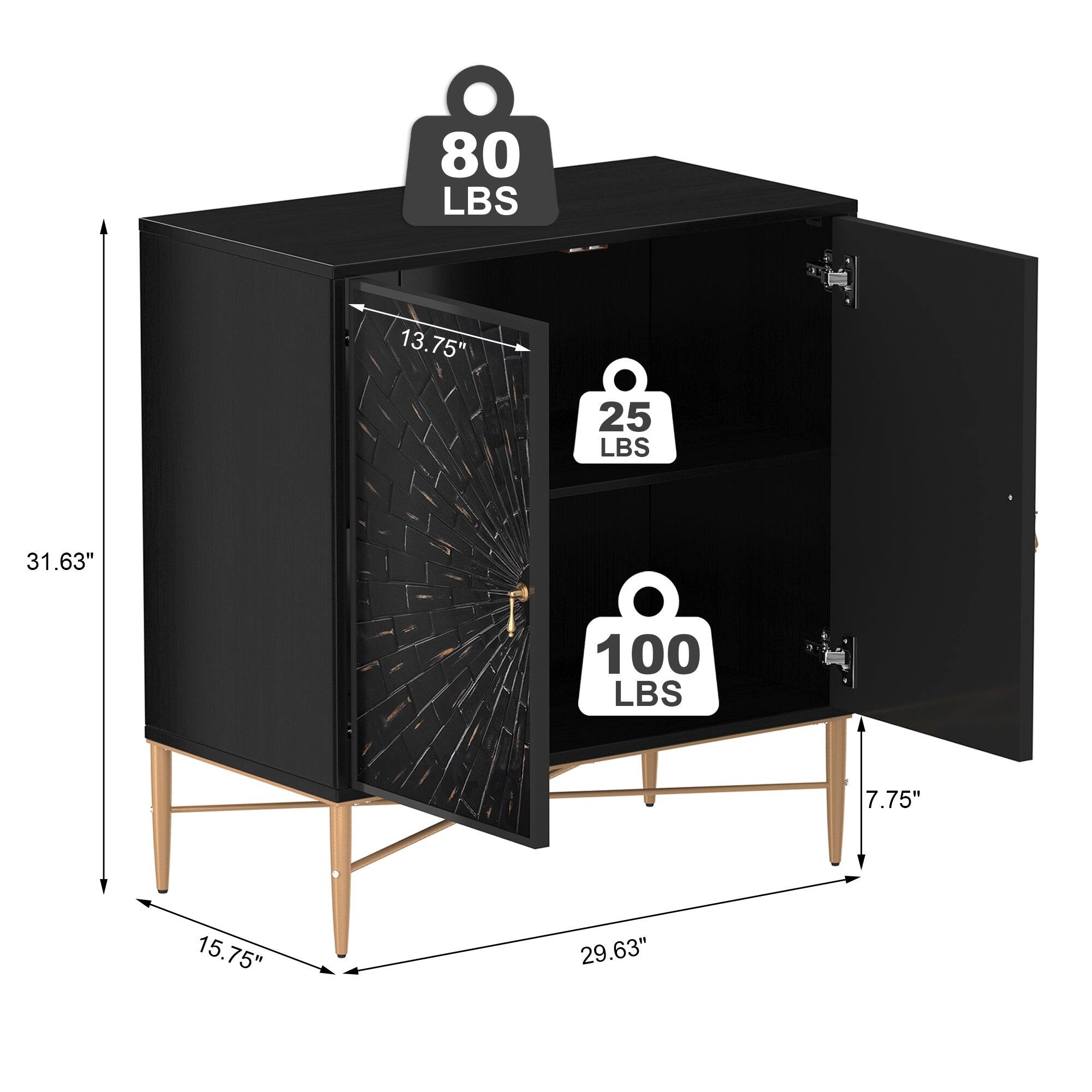80 LBS
13.75"
25 LBS
100 LBS
7.75"
15.75"
29.63"
31.63"
