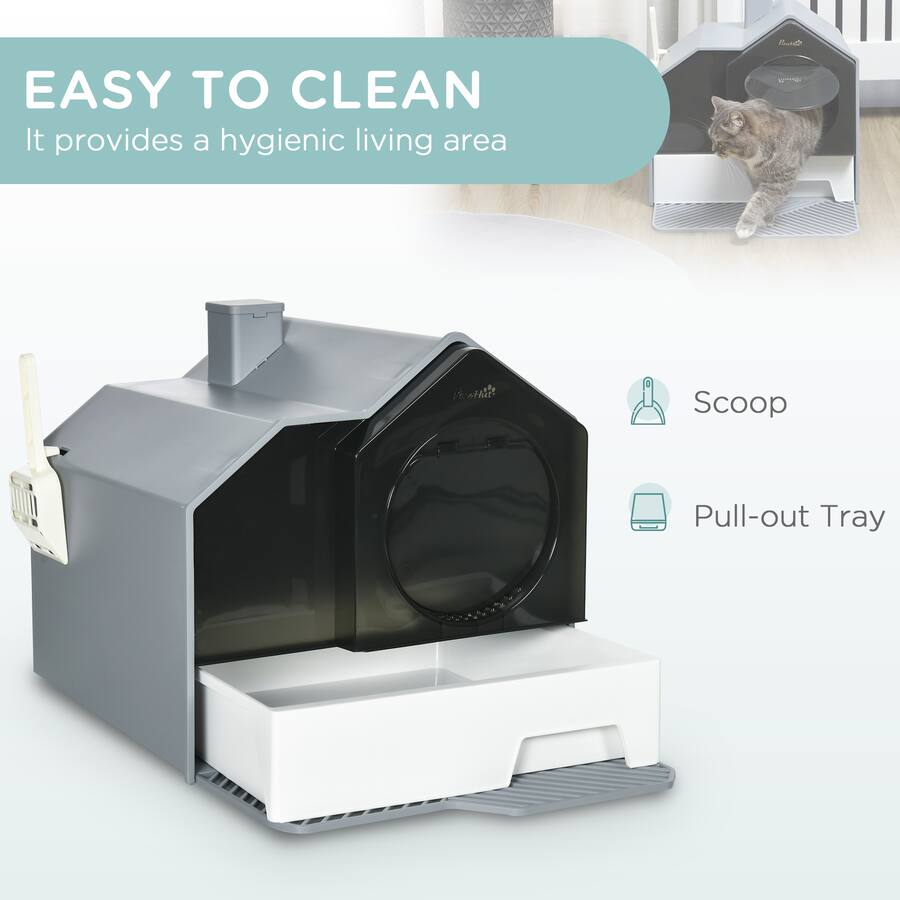 Pawhut Hooded Cat Litter Box with Mat, Pan, Odor Control, Easy Clean ...