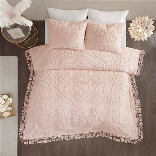 Angle. Hivvago - King 100-Percent Cotton Chenille Bedspread with Fringe Hem in Pink Blush - Pink Blush.