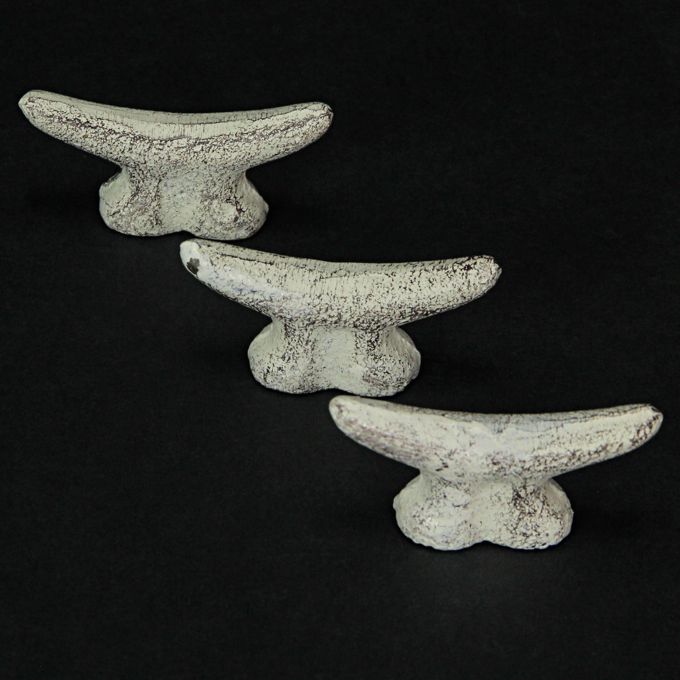 Alt View 1. Zeckos - 2.5 In Cast Iron White Nautical Cleat Drawer Pulls Cabinet Knobs Set of 6 - Off-white.