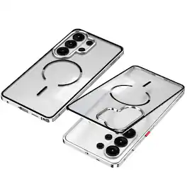 Dteck - Magnetic Aluminum Bumper Case for Samsung Galaxy S26 Ultra, Slim Shockproof Translucent Matte Cover with Buckle Lock - Silver