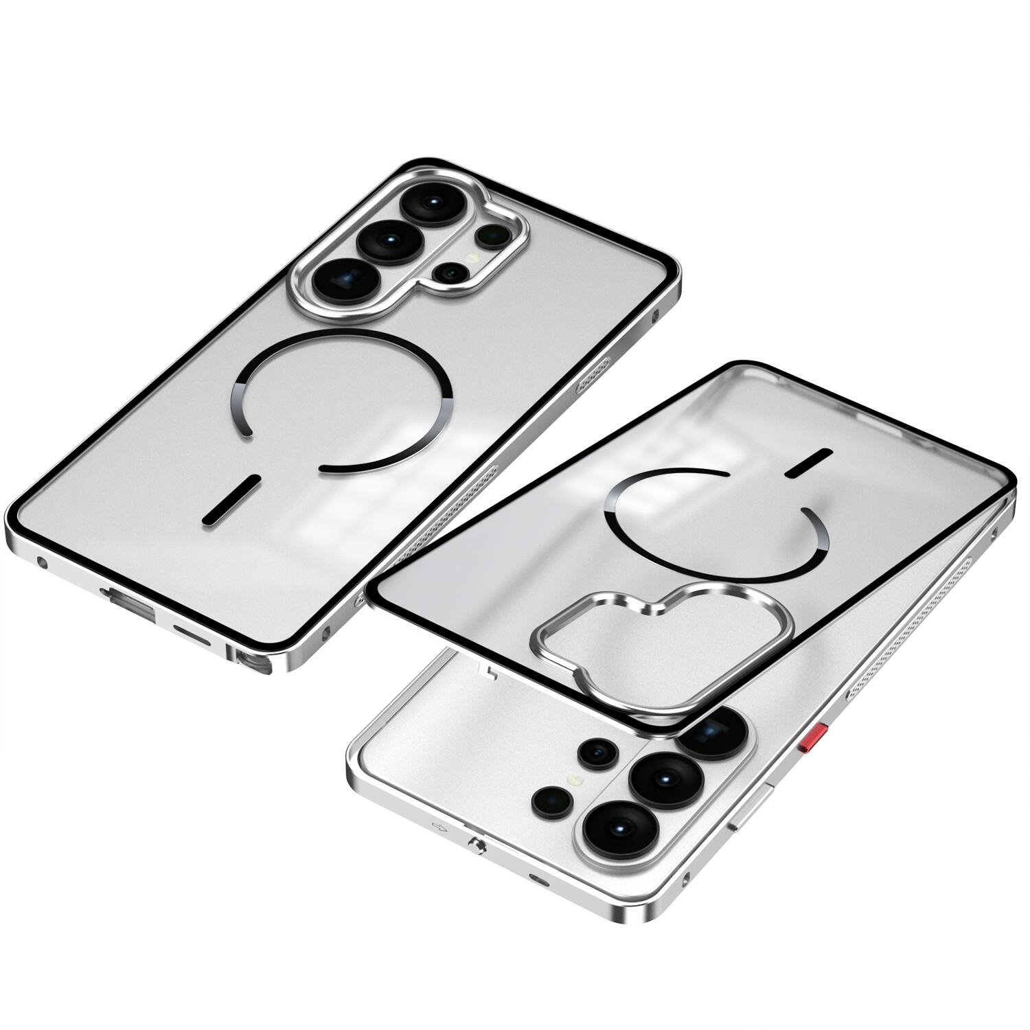 Front. Dteck - Magnetic Aluminum Bumper Case for Samsung Galaxy S26 Ultra, Slim Shockproof Translucent Matte Cover with Buckle Lock - Silver.