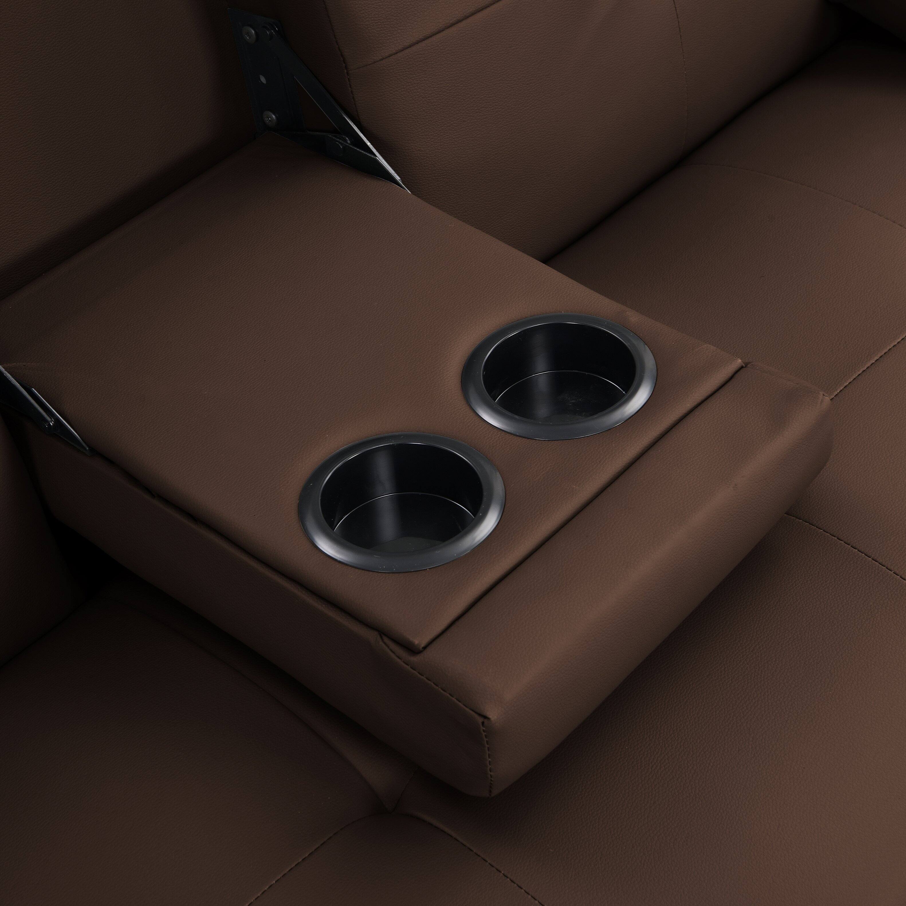 Alt View 8. Tiramisubest - Modern Sofa Bed with Armrest Two Holders, PVC Upholstery, Wood Frame, Stainless Steel Legs, Brown - Brown.