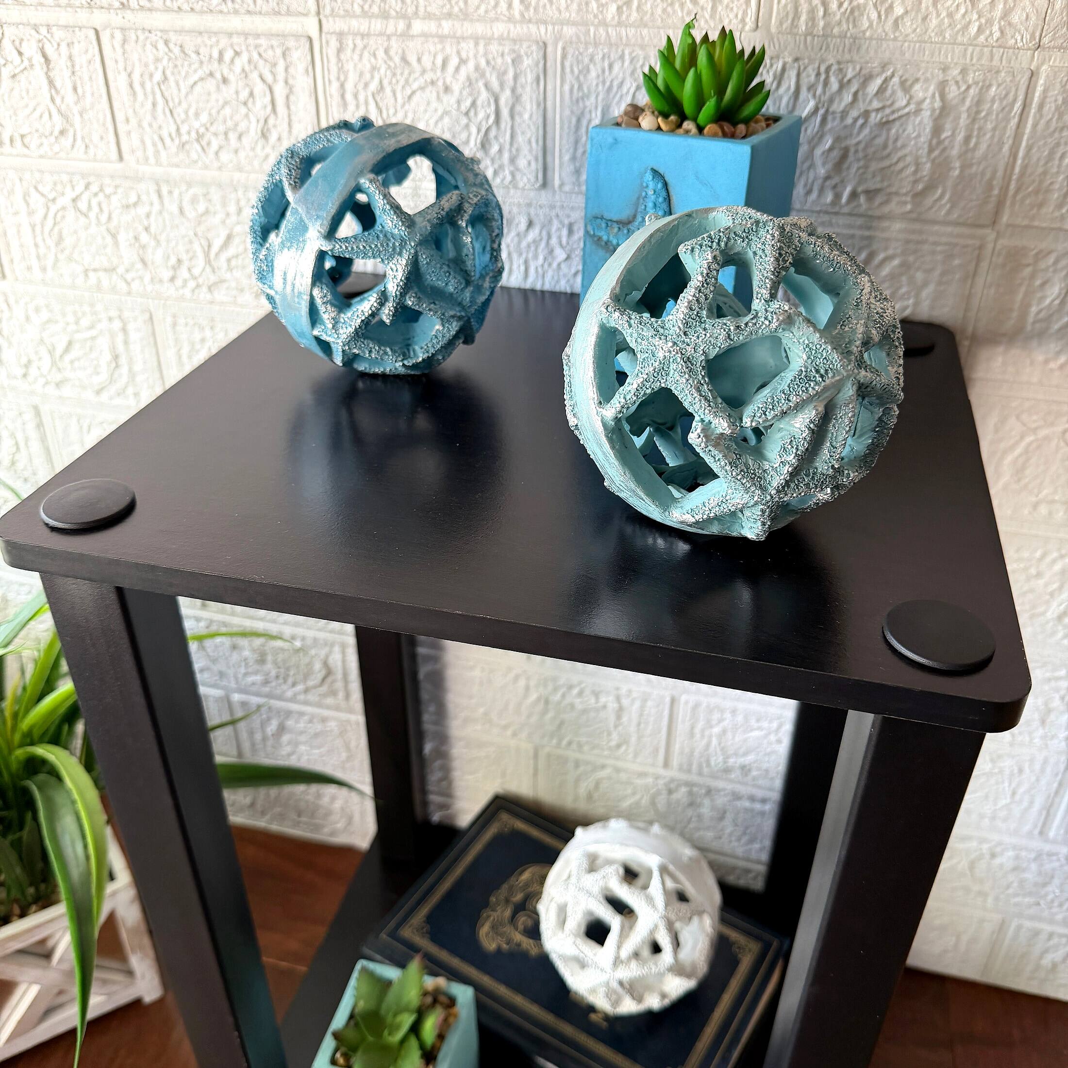 Zeckos Decorative Orbs Set of 3 Starfish Coastal Resin 4 in Blue Aqua ...