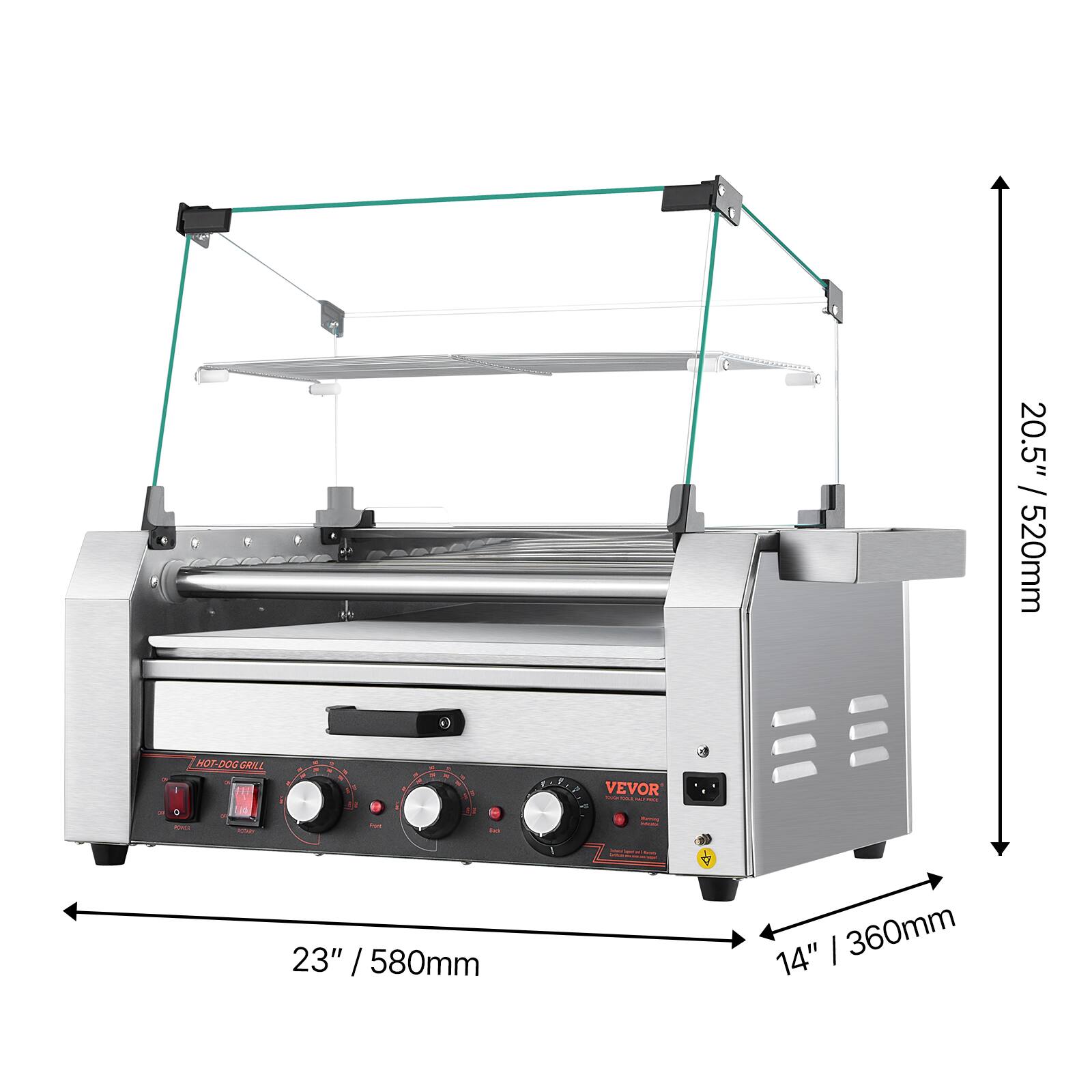 20.5" / 520mm

HOT-DOGG GRILL 1

1

F

R

7

VEVOR SASA

0

POMES

to

23" / 580mm

14" / 360mm