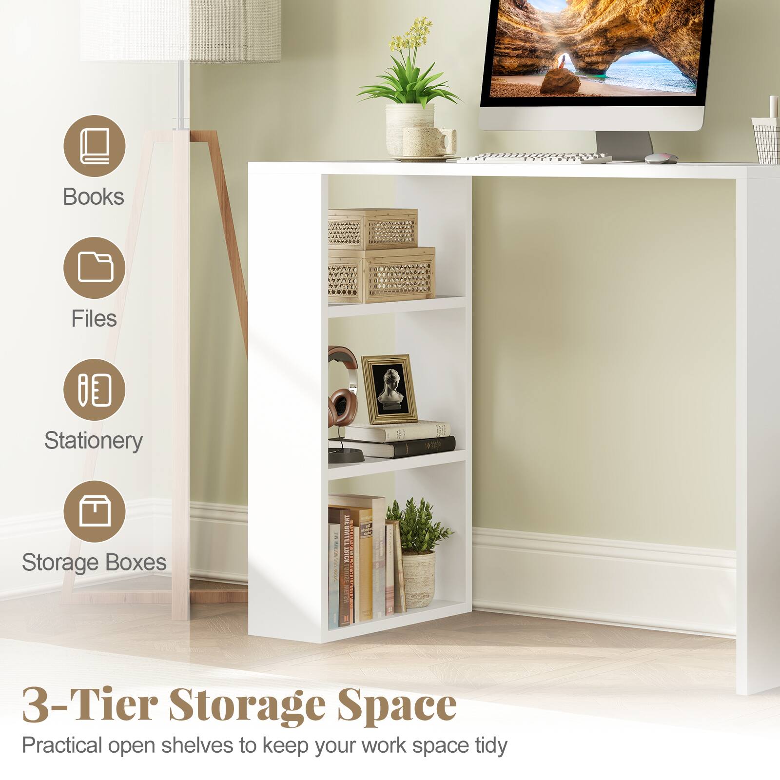 Books, Files, Stationery, Storage Boxes, 3-Tier Storage Space, Practical open shelves to keep your work space tidy