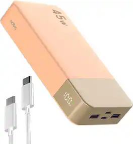 Nobis - 20000mAh 45W USB-C PD Laptop Power Bank with LED Display and 4-Port Fast Charging - Orange
