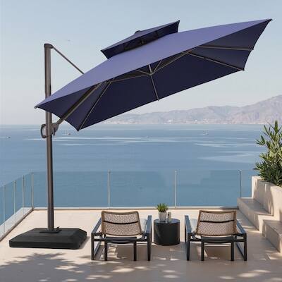 Alt View 6. Crestlive Products - Crestlive Products 11ft Square Aluminum Double Top Slide-tilt Cantilever Patio Umbrella with 350lbs Base - Navy blue.