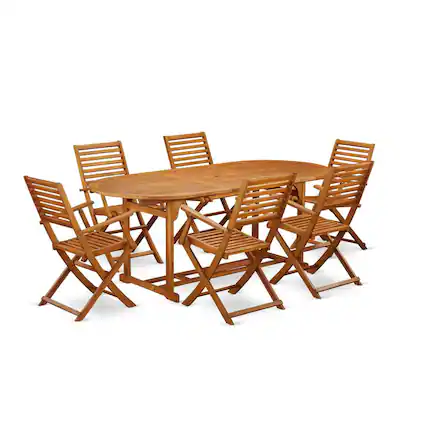 Front. East West Furniture - Wooden Patio Set Natural Oil - Brown.
