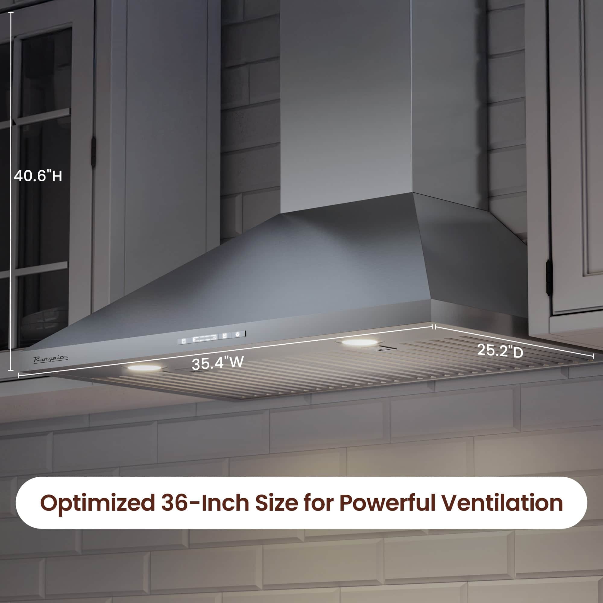 40.6"H 35.4"W 25.2"D Optimized 36-Inch Size for Powerful Ventilation